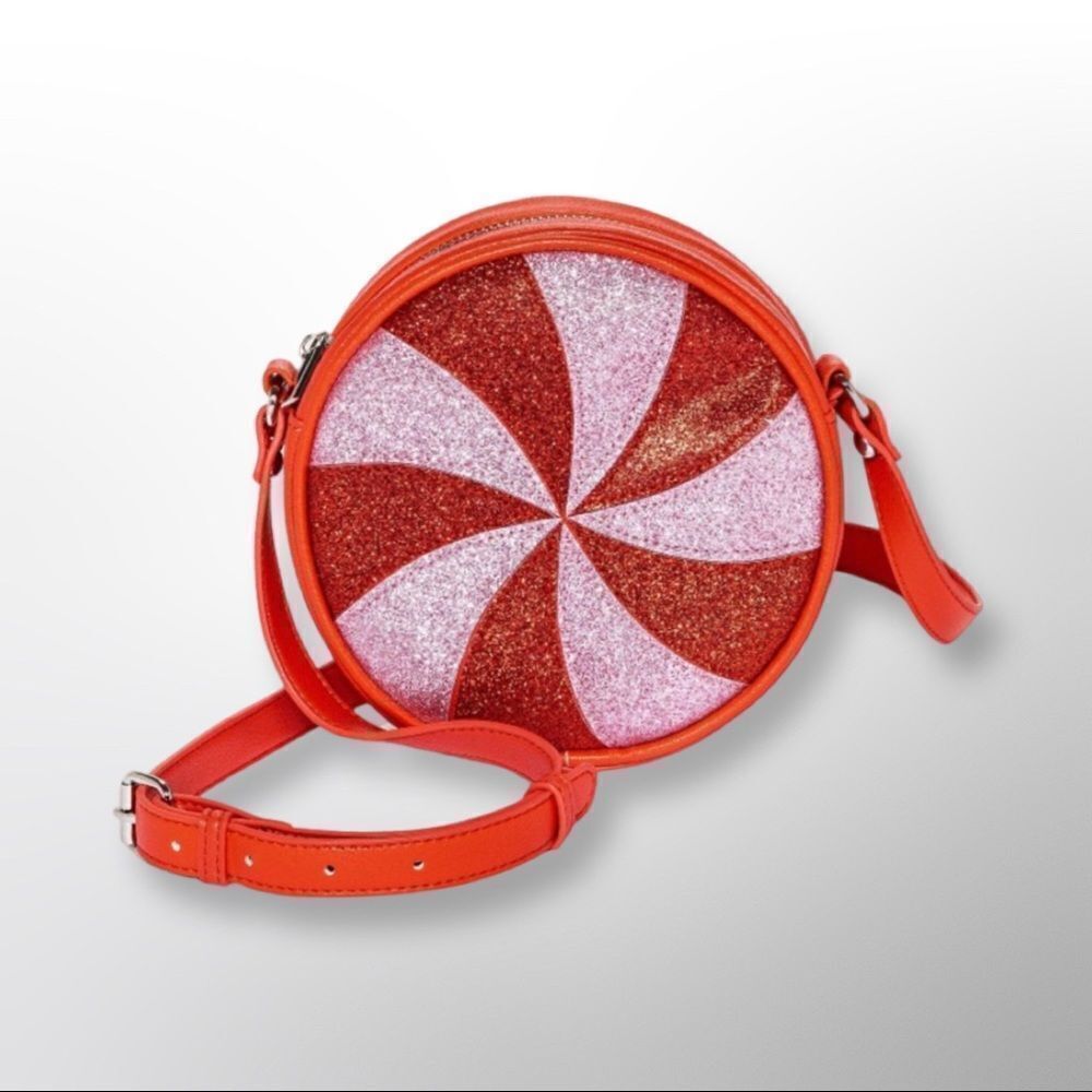 Mad Love Crossbody Holiday Bag NWT Red Candy Cane Glitter Peppermint - Picture 2 of 9